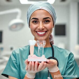 الدكتورة ريم شهاب تشرح نموذج زراعة الأسنان في عيادتها بالرياض