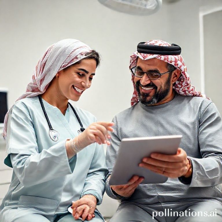 د. ريم شهاب تشرح عملية زراعة الأسنان بدون ألم لمريضة مبتسمة في عيادتها بالرياض.