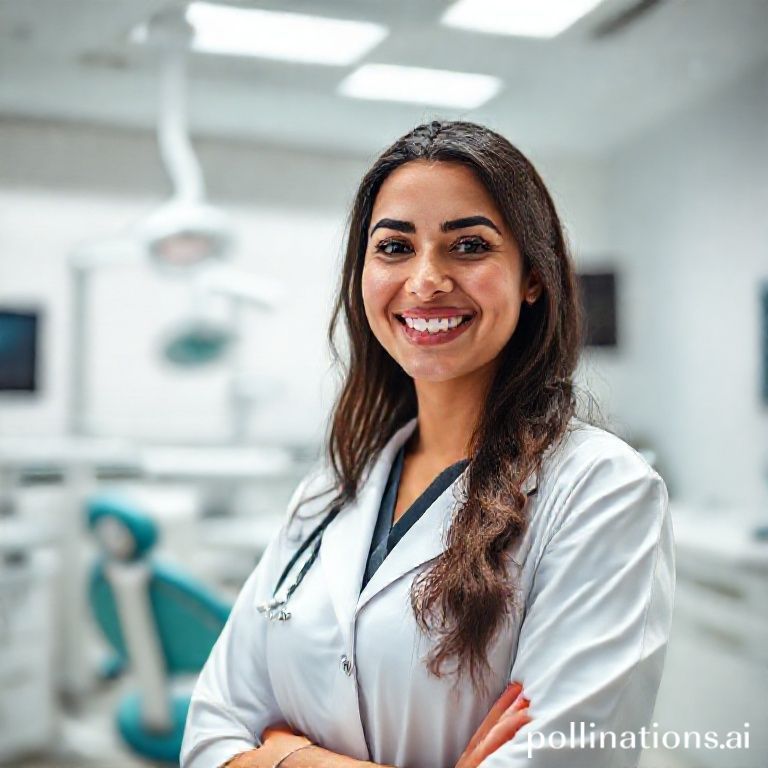 دكتورة ريم شهاب مبتسمة في عيادتها الحديثة، تُقدم خدمات ابتسامة هوليود في القنفذة