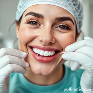 دكتورة ريم شهاب تفحص ابتسامة طبيعية وجميلة بعد الحشوات التجميلية في عيادتها بالرياض.