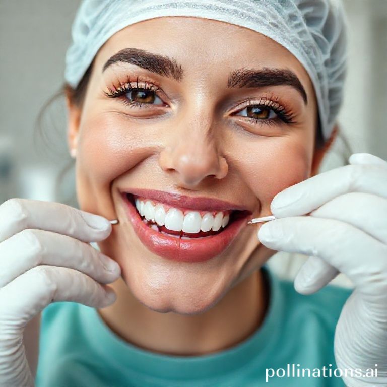 دكتورة ريم شهاب تفحص ابتسامة طبيعية وجميلة بعد الحشوات التجميلية في عيادتها بالرياض.