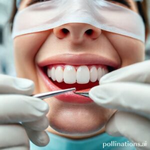 صورة مقربة للثة صحية وأسنان نظيفة مع أدوات طبيب أسنان في عيادة د. ريم شهاب بالرياض.