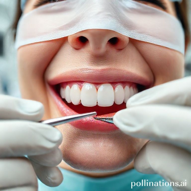 صورة مقربة للثة صحية وأسنان نظيفة مع أدوات طبيب أسنان في عيادة د. ريم شهاب بالرياض.