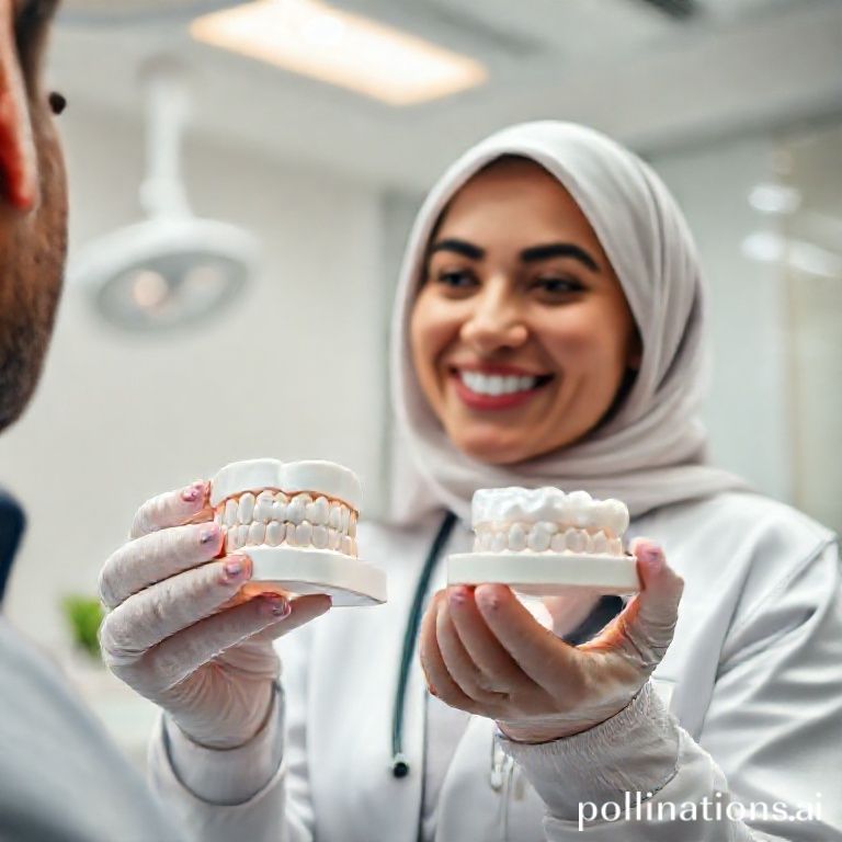 د. ريم شهاب تشرح للمريض عن تيجان وجسور الأسنان في عيادتها بالرياض