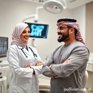 د. ريم شهاب تشرح خطة زراعة الأسنان لمريض في عيادتها المتطورة بالرياض.