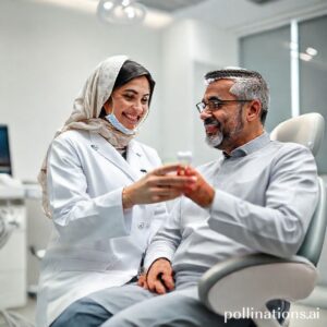 دكتورة ريم شهاب تشرح عملية زراعة الأسنان لمريض في عيادتها بالرياض.