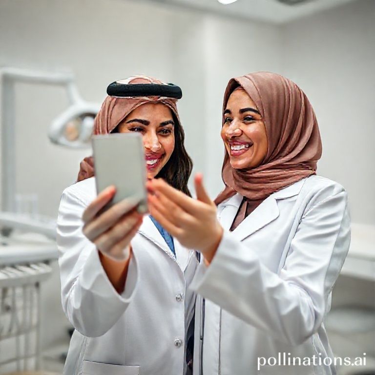 د. ريم شهاب تفحص ابتسامة هوليود جميلة لمريضة سعودية في عيادتها بالرياض.