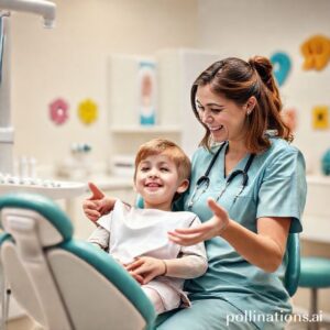 طبيبة أسنان أطفال تلطف طفلاً في عيادة د. ريم شهاب بالرياض لخلع الأسنان بدون ألم