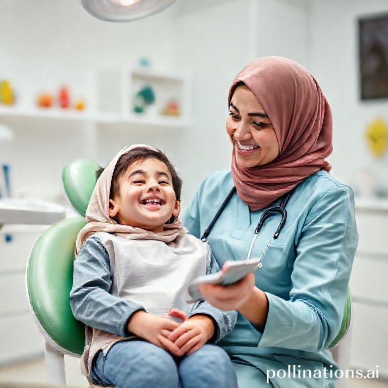 د. ريم شهاب تبتسم لطفل صغير في عيادة أسنان أطفال حديثة ومرحة بالرياض، في إشارة إلى الرعاية اللطيفة والمتخصصة.