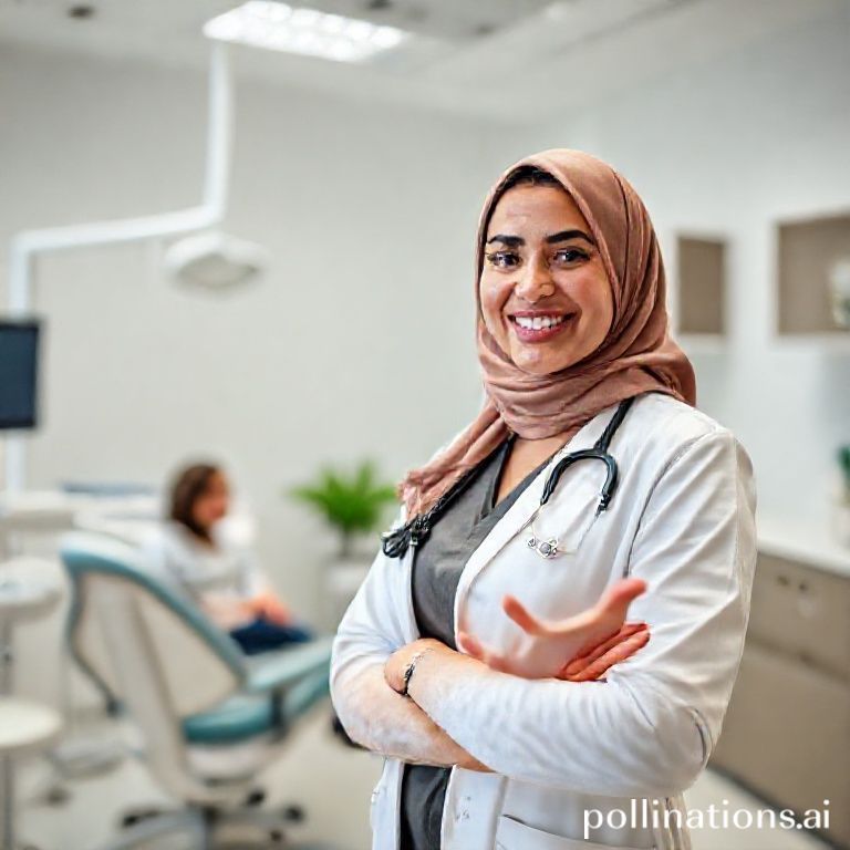 دكتورة ريم شهاب، طبيبة أسنان سعودية، تبتسم بثقة في عيادتها الحديثة بالرياض، تعكس الرعاية والاحترافية.