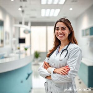 د. ريم شهاب تستقبل مريضاً بابتسامة دافئة في عيادتها الحديثة بالرياض، تعكس professionalism والراحة للمرضى.