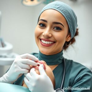 د. ريم شهاب تفحص أسنان أحد المرضى في عيادتها بالرياض.