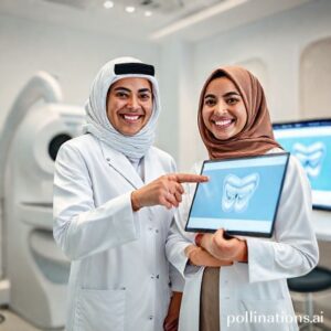 د. ريم شهاب تشرح خطة علاج تقويم الأسنان المتطور لمريضة في عيادتها بالرياض