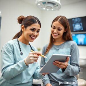 د. ريم شهاب تشرح خيارات تقويم الأسنان التركيبي لمريضة في عيادتها بالرياض