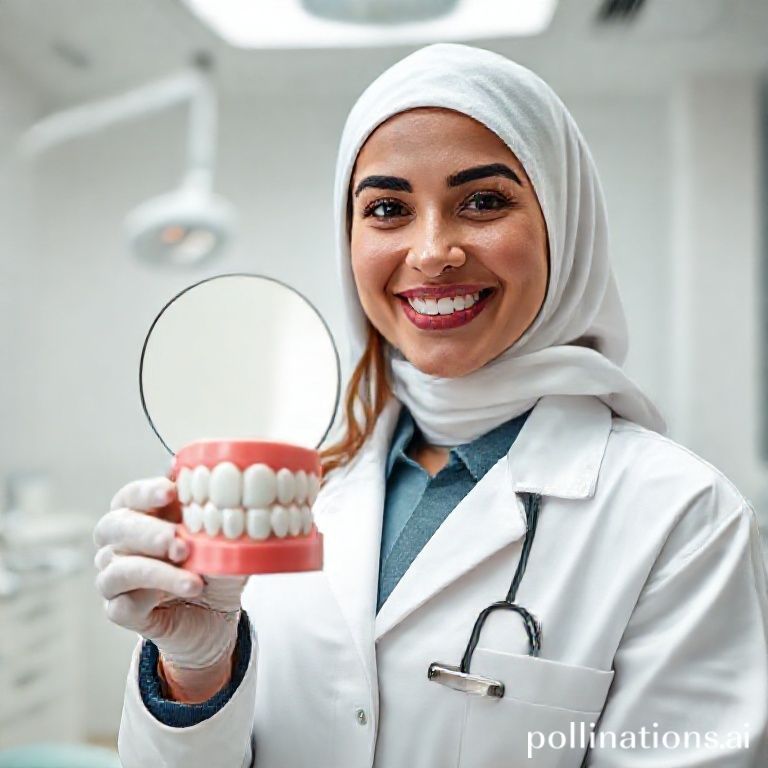 د. ريم شهاب تبتسم بثقة، توضح العناية بالأسنان القوية في عيادتها بالرياض