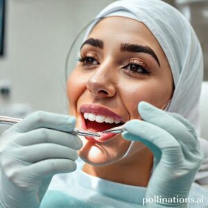 دكتورة ريم شهاب تُجري فحصاً لطيفاً للأسنان في عيادتها بالرياض، مركزة على راحة المريض وعلاج حفر الأسنان بدون ألم.