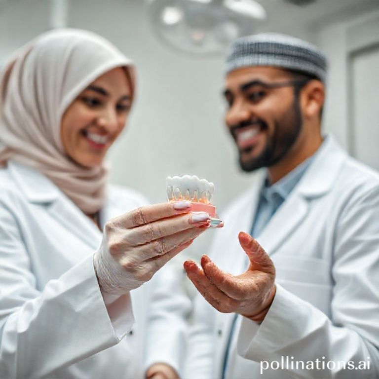 د. ريم شهاب تشرح لمريضة طريقة تركيب سن واحد بالزراعة في عيادتها بالرياض.