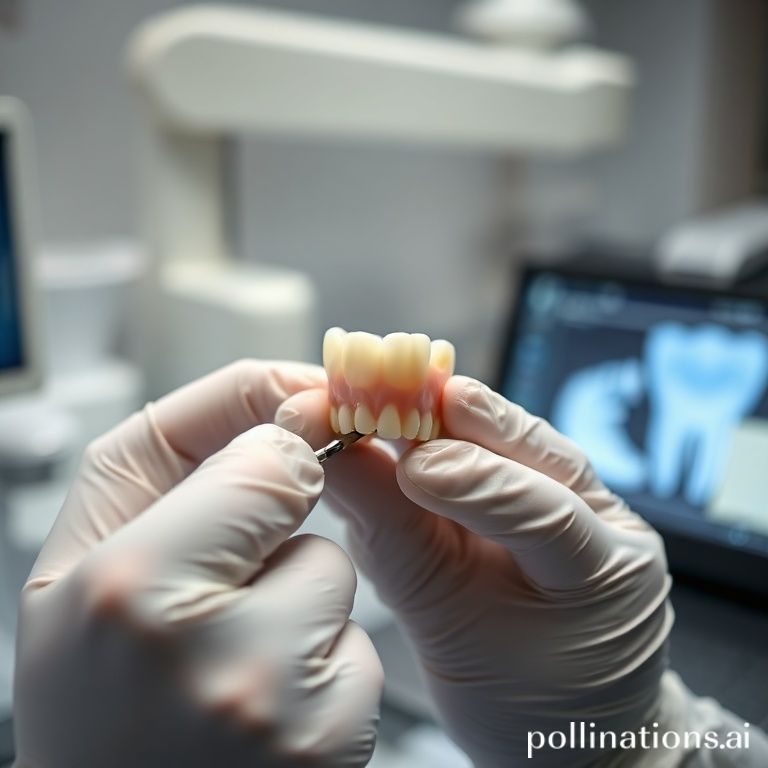 فني أسنان يقوم بتلميع تاج سني خزفي بدقة متناهية في مختبر أسنان حديث، يعكس فن وحرفية صناعة الأسنان.