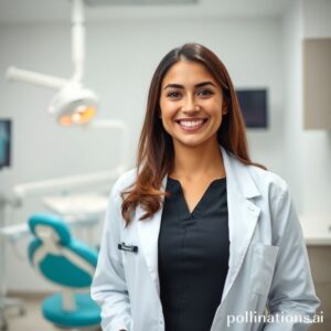 دكتورة ريم شهاب تبتسم بثقة في عيادتها بالرياض، متخصصة في صحة الفم وعلاج رائحة الفم الكريهة