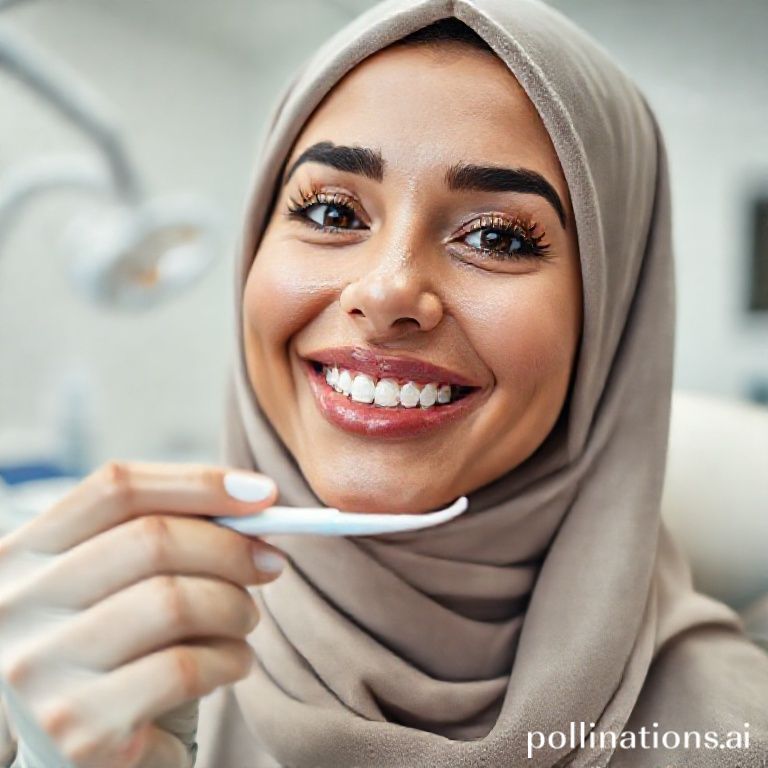 امرأة سعودية تبتسم بالتقويم وتستخدم فرشاة أسنان خاصة، في عيادة د. ريم شهاب بالرياض