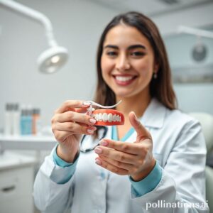 دكتورة ريم شهاب تشرح كيفية استخدام مكشطة اللسان للحفاظ على نظافة الفم في عيادتها بالرياض.