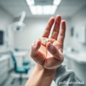 شخص يمسك بقطعة سن مكسورة استعداداً لزيارة دكتورة ريم شهاب في عيادتها بالرياض.