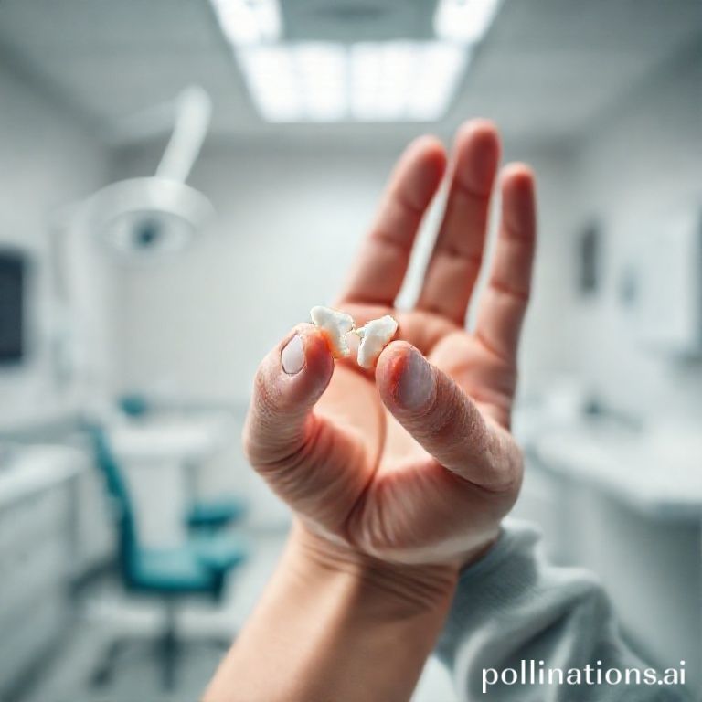 شخص يمسك بقطعة سن مكسورة استعداداً لزيارة دكتورة ريم شهاب في عيادتها بالرياض.