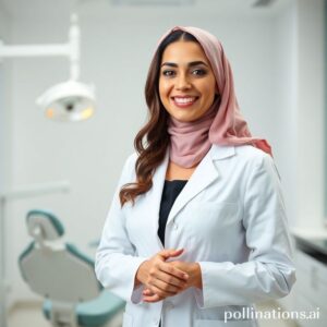 صورة د. ريم شهاب، طبيبة أسنان سعودية محترفة، تبتسم بثقة في عيادتها بالرياض وتقدم نصائح للعناية بالأسنان أثناء الصيام.