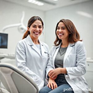 دكتورة ريم شهاب تستقبل مريضاً في عيادتها الحديثة لطب الأسنان، تعكس الثقة والخبرة.