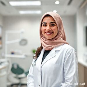 صورة احترافية للدكتورة ريم شهاب تبتسم في عيادتها المتطورة بالقنفذة، مع خلفية توحي بالنظافة والاحترافية.