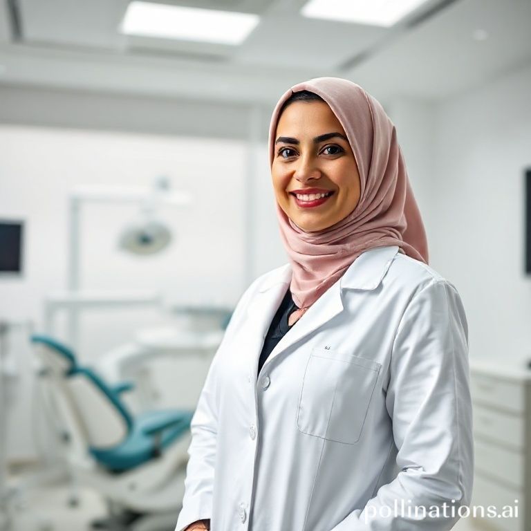 الدكتورة ريم شهاب ترحب بابتسامة في عيادتها الحديثة بالرياض، رمزاً للرعاية المتميزة وصحة الأسنان.