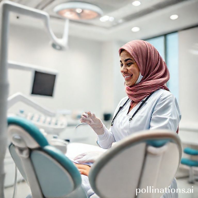 دكتورة أسنان سعودية تبتسم بثقة في عيادة أسنان حديثة بالدمام
