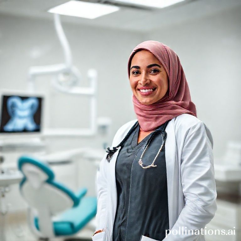 د. ريم شهاب تبتسم في عيادتها الحديثة، تعكس الثقة والخبرة في طب الأسنان وتقديم أفضل رعاية للمرضى.