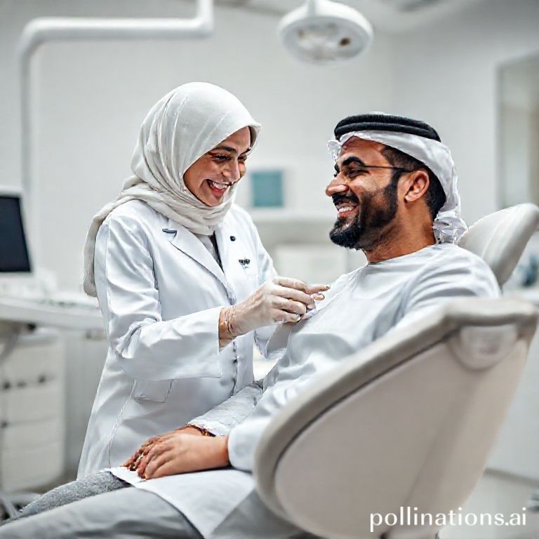 دكتورة أسنان سعودية تفحص مريضاً في عيادة أسنان حديثة بالقنفذة