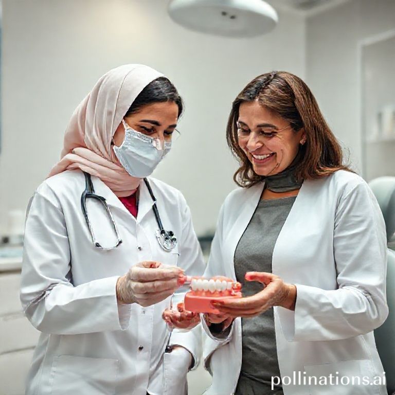 د. ريم شهاب تشرح لمريضة عن الجسر المتحرك للاسنان في عيادتها الحديثة بالقنفذة.