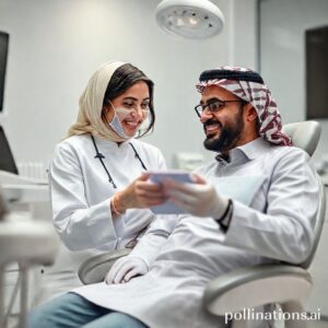 د. ريم شهاب تشرح للمريض خطة العلاج في عيادتها الحديثة بالاحساء