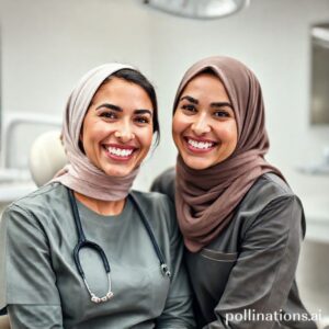 د. ريم شهاب تبتسم مع مريضة سعيدة بعد علاج أسنان ناجح في عيادة أسنان حديثة بالقنفذة