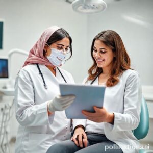 د. ريم شهاب تشرح خطة علاج الأسنان لمريضة في عيادتها بالخبر