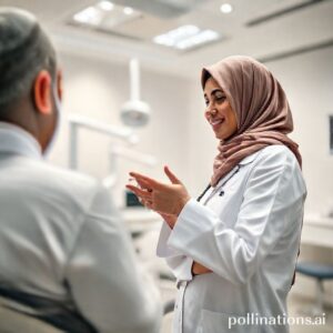 دكتورة ريم شهاب تشرح خطة علاج الأسنان لمريض في عيادة أسنان حديثة وراقية بالقنفذة.