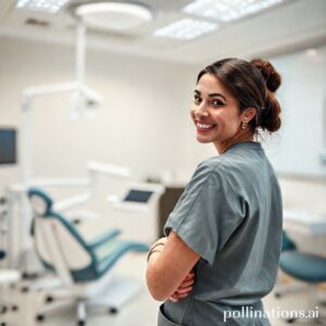 عيادة أسنان حديثة في الدمام: الدكتورة ريم شهاب تبتسم بجانب أحدث التجهيزات، تعكس الجودة والراحة للمرضى.