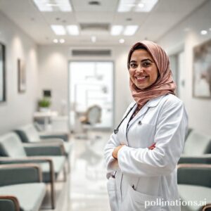 صورة احترافية لعيادة د. ريم شهاب الحديثة والمجهزة بأحدث التقنيات في القنفذة، حيث ترحب الدكتورة ريم شهاب بابتسامة دافئة بالمرضى في بيئة نظيفة ومريحة.