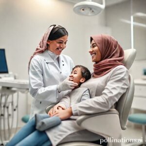 د. ريم شهاب تبتسم وتتحدث مع مريضة في عيادة أسنان حديثة بالرياض، تعكس الثقة والراحة