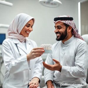 د. ريم شهاب تشرح جسر الأسنان لمريض في عيادتها بالقنفذة