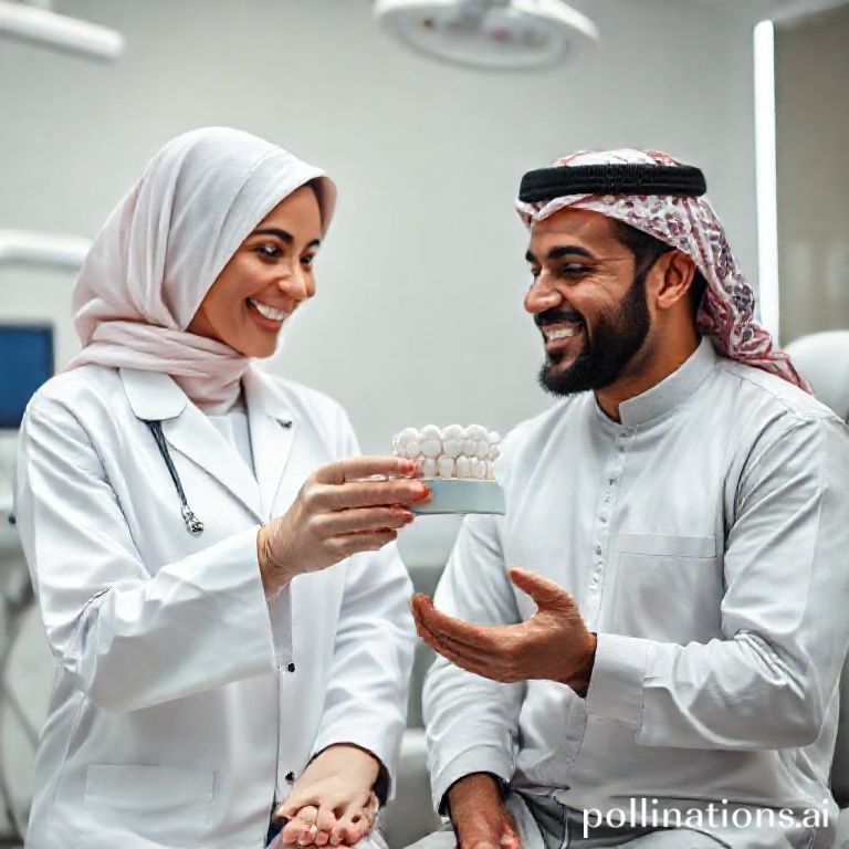 د. ريم شهاب تشرح جسر الأسنان لمريض في عيادتها بالقنفذة